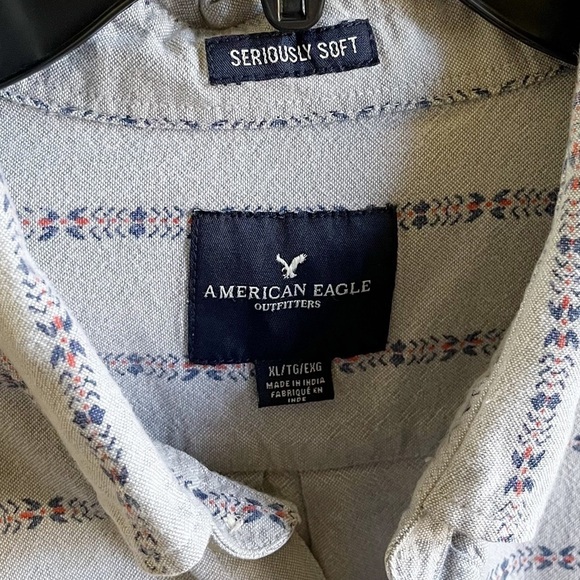 American Eagle Gray Striped Seriously Soft Button-Down Long Sleeve Shirt XL - Picture 5 of 5